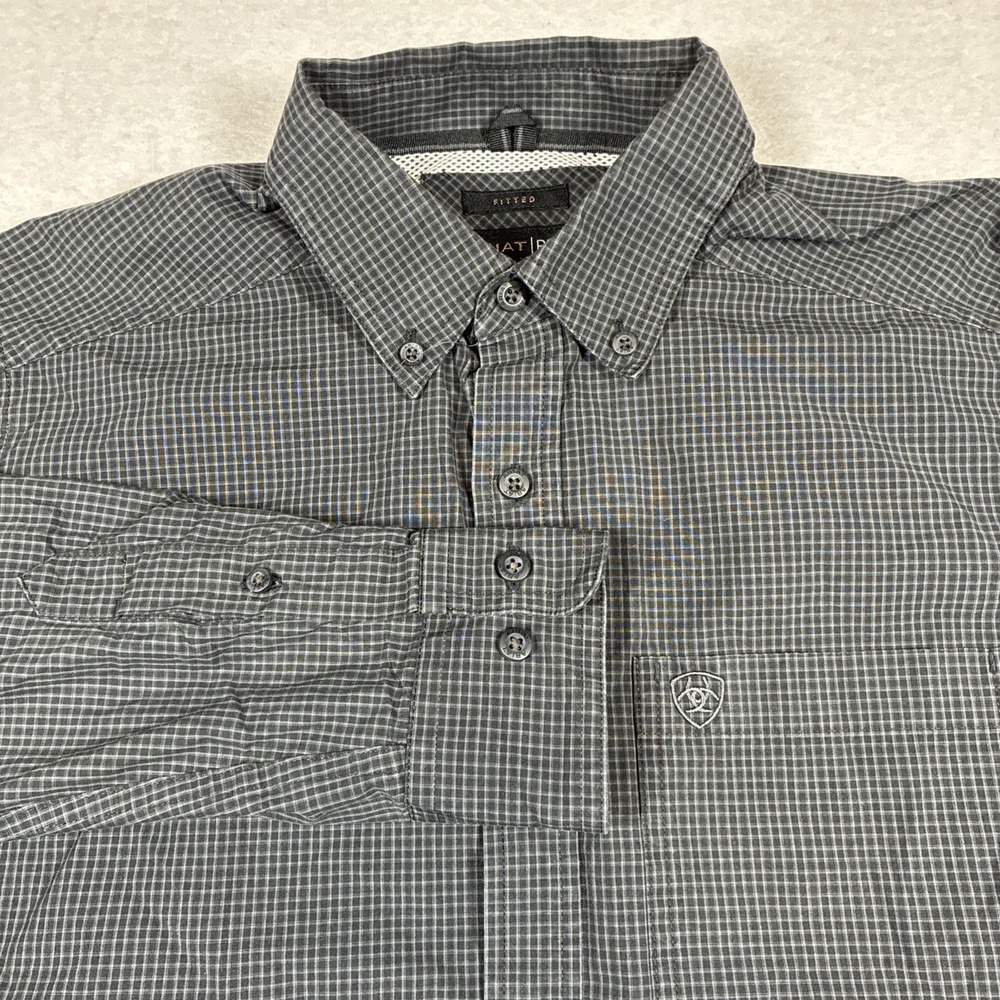 Ariat Pro Series Fitted Shirt Mens Small Black Gingham Western Button Down